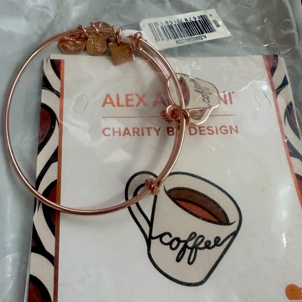Alex and Ani rose gold bangle with coffee cup